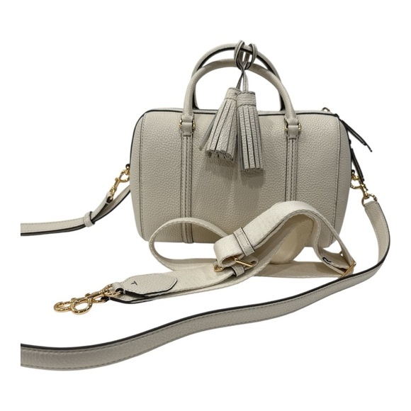 Tory Burch Thea Satchel Leather Crossbody Double Strap Handbag Ivory - Picture 6 of 8